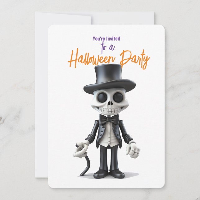 INVITATION STYLISH SKELETON EN BLACK SUIT HALLOWEWEEN PARTY (Devant)