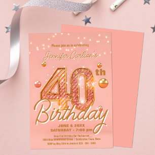Invitation Stylish Sparkling Soft Pink & Gold 40e anniversair