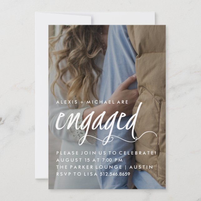 Invitation Stylish tendance Calligraphie Engagement Partie Ph (Devant)