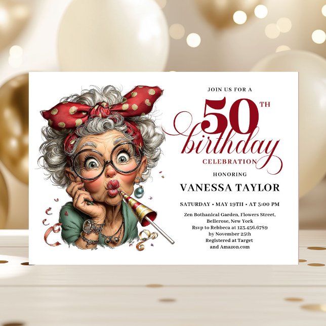 Invitation Stylish Whimsical Woman 50th Birthday Funny Cartoo (Stylish Whimsical Woman 50th Birthday Funny Cartoo Invitation)