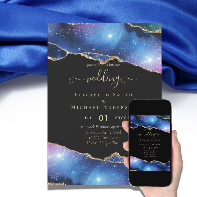 Invitation Sublime AGATE Purple Blue Gold Parties scintillant (Créateur téléchargé)