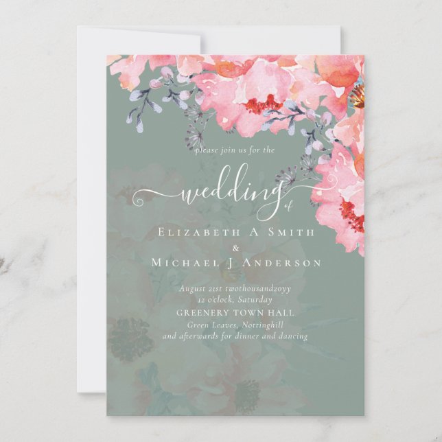 Invitation Sublime MARIAGE en fleurs roses - BUDGET (Devant)