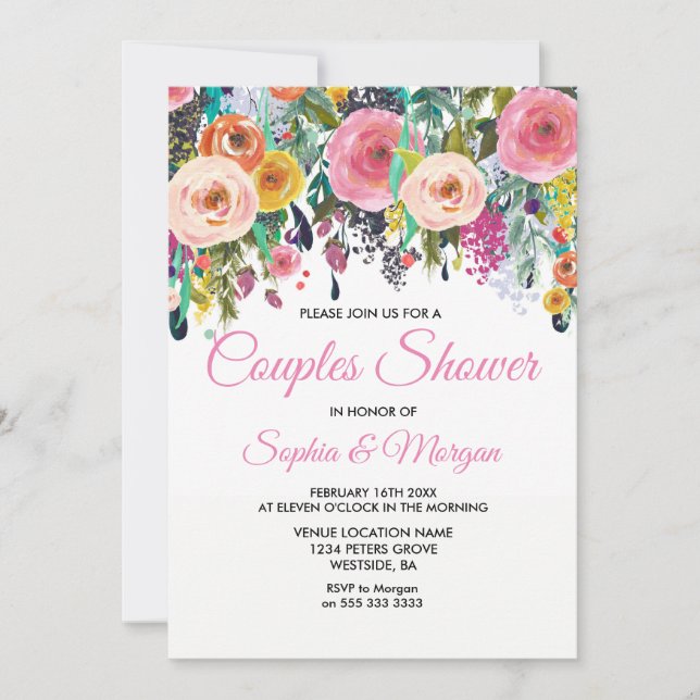 Invitation Sublime Rose Floral Couples Colorful Couples Invit (Devant)