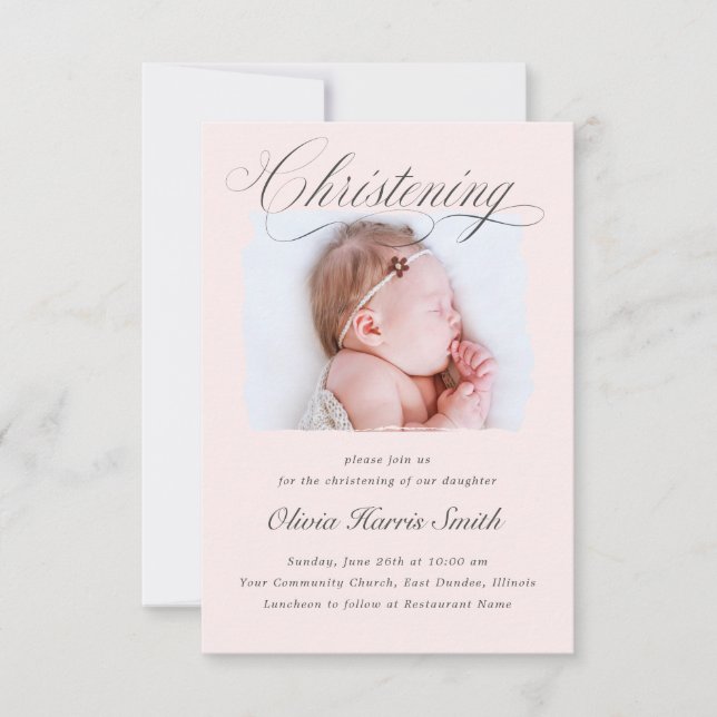 Invitation Subtil croisé rose foncé Christening Photo I (Devant)