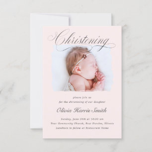 Invitation Subtil croisé rose foncé Christening Photo I