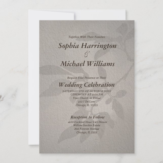 Invitation Subtle Leaves Elegant Modern Template QR Code (Devant)