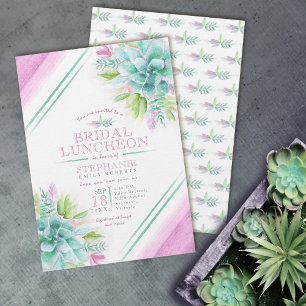 Invitation Succulent aquarelle vert violet nuptiale