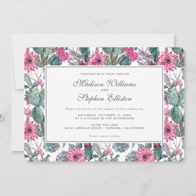 Invitation Succulent bohème et floral - Mariage (Devant)