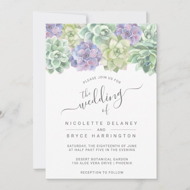 Invitation Succulent Botanique vert pourpre Mariage (Devant)