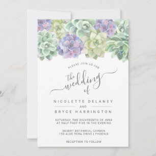 Invitation Succulent Botanique vert pourpre Mariage