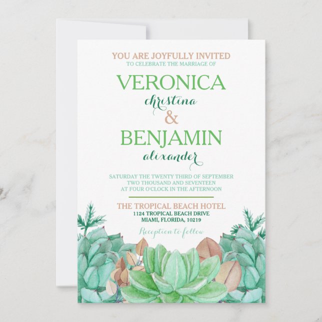 Invitation Succulent Bouquet Mariage botanique (Devant)