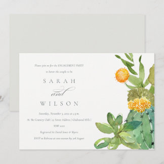 INVITATION SUCCULENT CACTUS FLORAL WATERCOLOR ENGAGEMENT