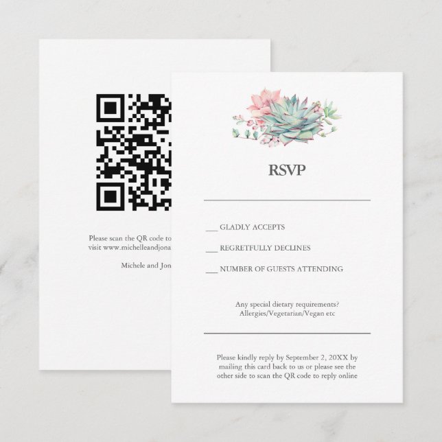 Invitation Succulent Hybrid Wedding RSVP Card with QR Code (Devant / Derrière)