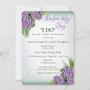 Invitation Succulent Sea Green, Violet Bouquet Wedding shower