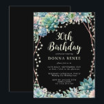 Invitation Succulent String Lights Black 30th Birthday<br><div class="desc">Joli Succulent String Lights Black 30th Birthday Invitation. Le design présente des succulents de style aquarelle, des accents géométriques d'or rose, de jolies lampes à cordes sur le noir. Personnalisez avec votre propre texte et vos propres détails d'anniversaire. Nous vous invitations à visiter notre boutique Zazzle, Life on Memory, pour...</div>