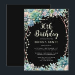 Invitation Succulent String Lights Black 30th Birthday<br><div class="desc">Joli Succulent String Lights Black 30th Birthday Invitation. Le design présente des succulents de style aquarelle, des accents géométriques d'or rose, de jolies lampes à cordes sur le noir. Personnalisez avec votre propre texte et vos propres détails d'anniversaire. Nous vous invitations à visiter notre boutique Zazzle, Life on Memory, pour...</div>