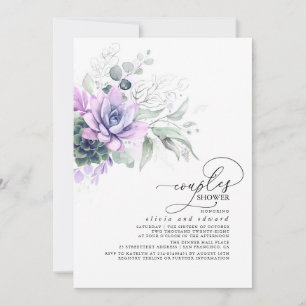 Invitation Succulent verdure Argent Boho Couples Douche
