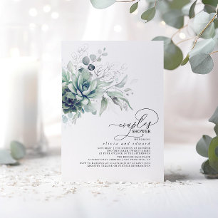 Invitation Succulent verdure Argent Feuille Couples Douche