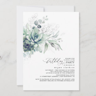 Invitation Succulent Verdure Argent Feuilles Boho Anniversair