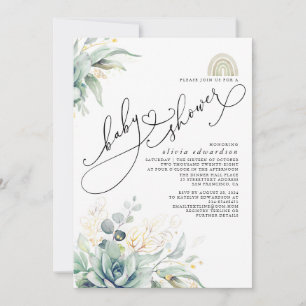 Invitation Succulent Verdure Cute Baby shower arc-en-ciel