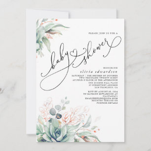 Invitation Succulent Verdure Cute Élégant Baby shower