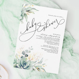 Invitation Succulent Verdure Cute Élégant Baby shower
