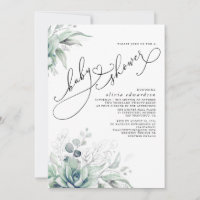 Succulent Verdure Cute Elégant Baby shower Invit