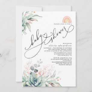 Invitation Succulent verdure mignonne Rainbow Baby shower Inv
