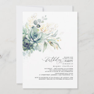 Invitation Succulent Verdure Or Feuilles Boho Anniversaire
