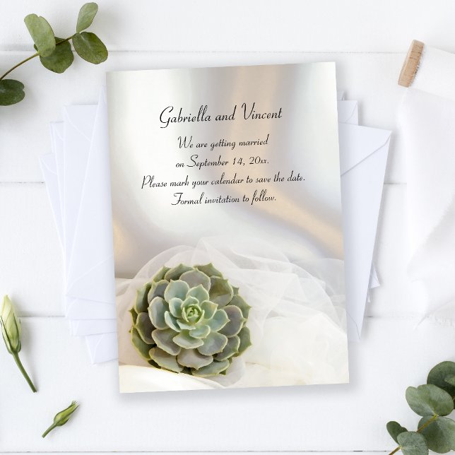 Invitation Succulent vert sur mariage blanc Enregistrer la da (Créateur téléchargé)