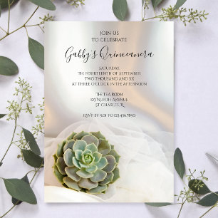 Invitation Succulent vert sur Quinceanera blanc