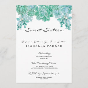 Invitation succulente de partie de sweet sixteen