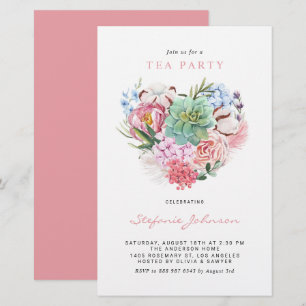 Invitation Succulente Floral Heart Tea Party