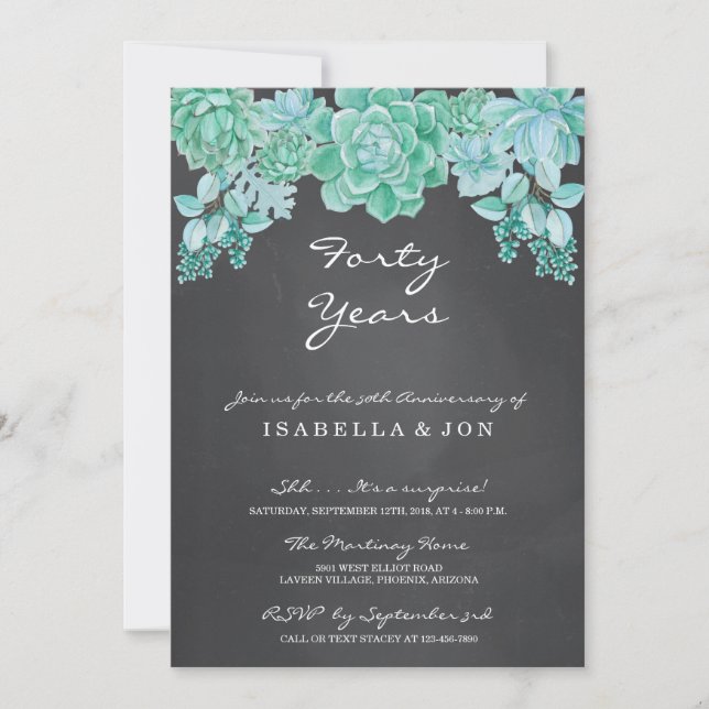 Invitation Succulente sur tableau noir pour fête d'anniversai (Devant)