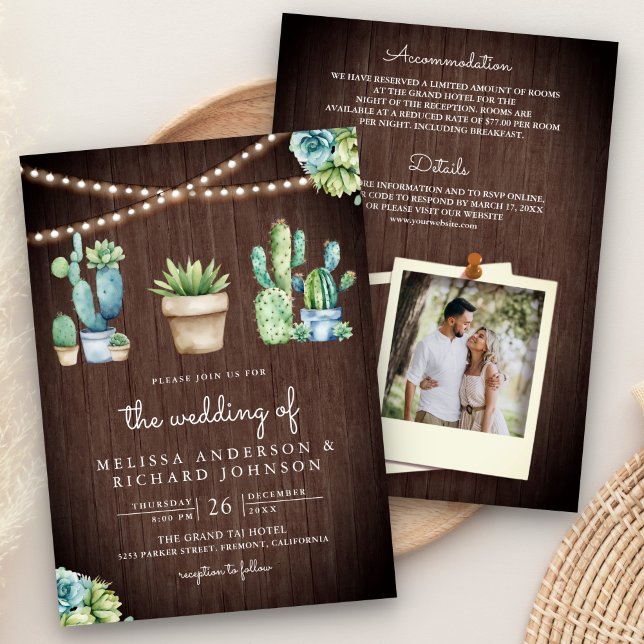 Invitation Succulente verdure Cactus Pots Grange Mariage en b (Créateur téléchargé)