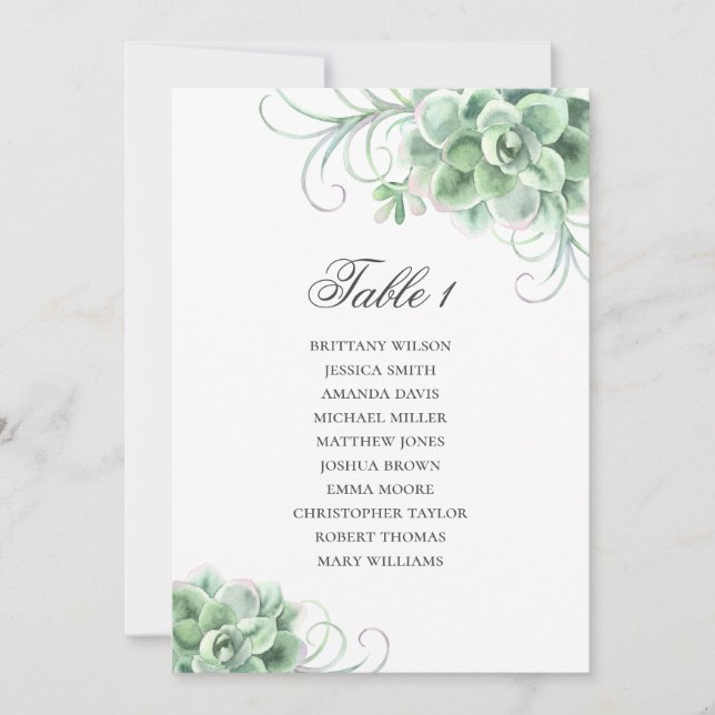 Invitation Succulentes aquarelle. Plan de table de mariage de (Devant)