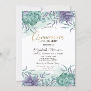 Invitation Succulentes de désert à l'aquarelle pour Quinceañe