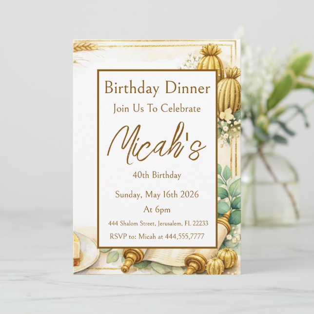Invitation Succulentes dorées Eucalyptus Scroll Luxe Moderne  (Debout devant)