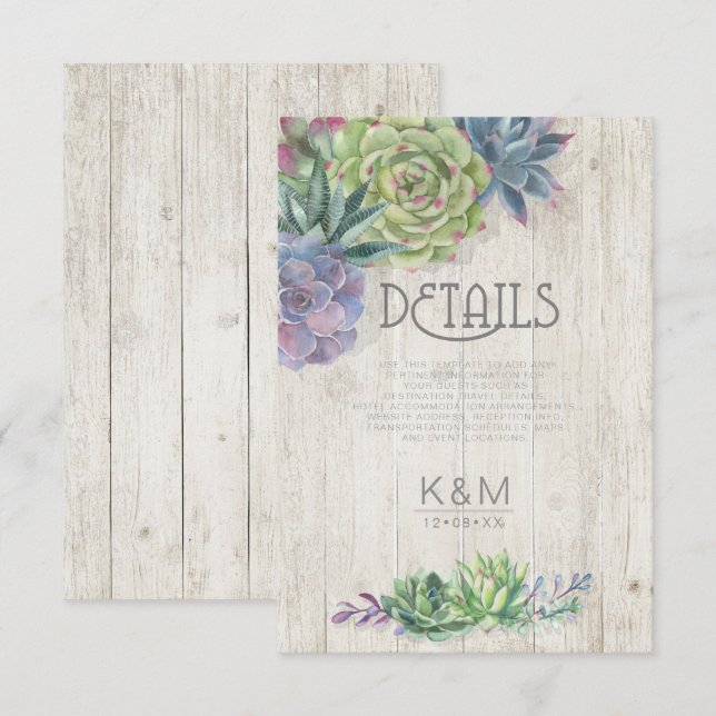 Invitation Succulentes et détails en bois rustique encart ID5 (Devant / Derrière)
