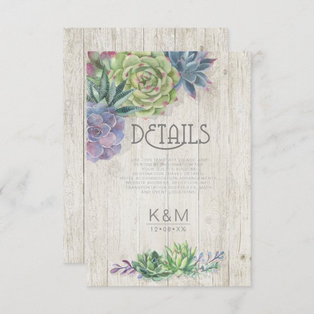 Invitation Succulentes et détails en bois rustique Insérer ID (Devant / Derrière)