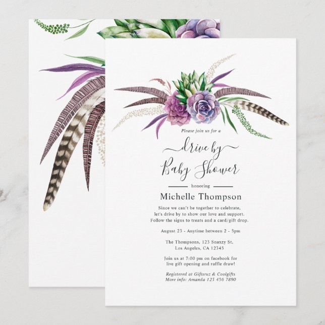 Invitation Succulentes mystiques : fête de mariage ou de nais (Devant / Derrière)