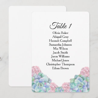 Invitation Succulentes roses bleues. Plans de table de mariag