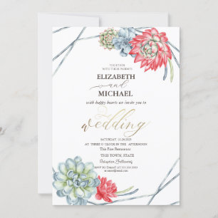 Invitation Succulentes rouges aquarelle