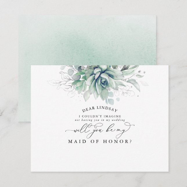 Invitation Succulentes verdure Silver Bridesmaid Proposition (Devant / Derrière)