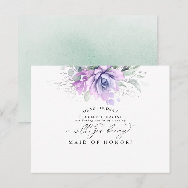 Invitation Succulentes verdure Silver Bridesmaid Proposition (Devant / Derrière)