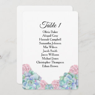 Invitation Succulents bleu rose. Plans de table pour mariage