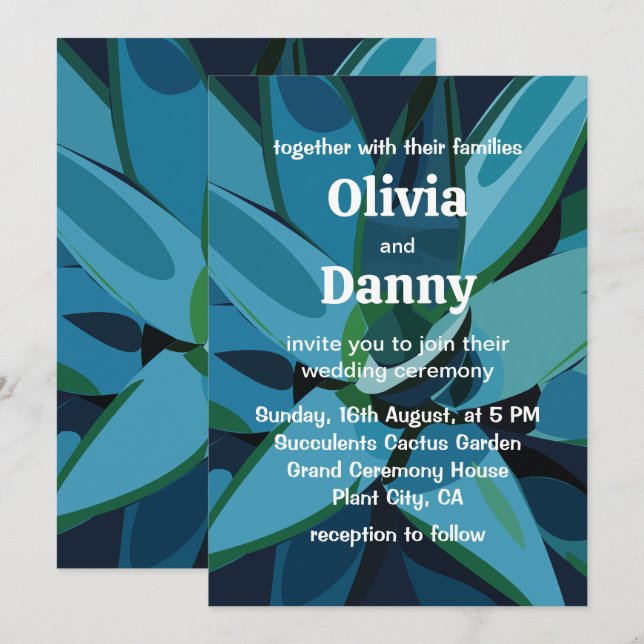 Invitation Succulents Blue Agave Cactus Succulents Mariage (Devant / Derrière)