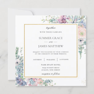 Invitation Succulents Blush Floral Greenery Mariage Carré