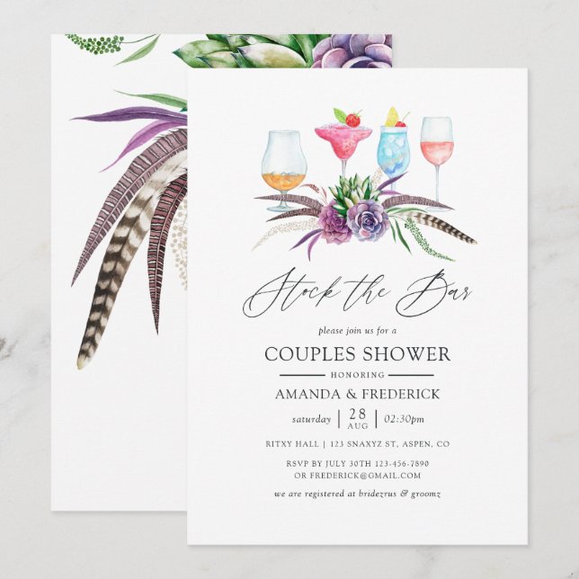 Invitation Succulents Boho Mystiques Approvisionnez le Bar (Devant / Derrière)