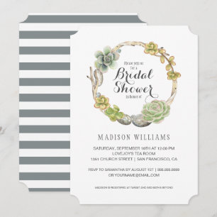 Invitation Succulents, brindilles et pierres   Fête des marié